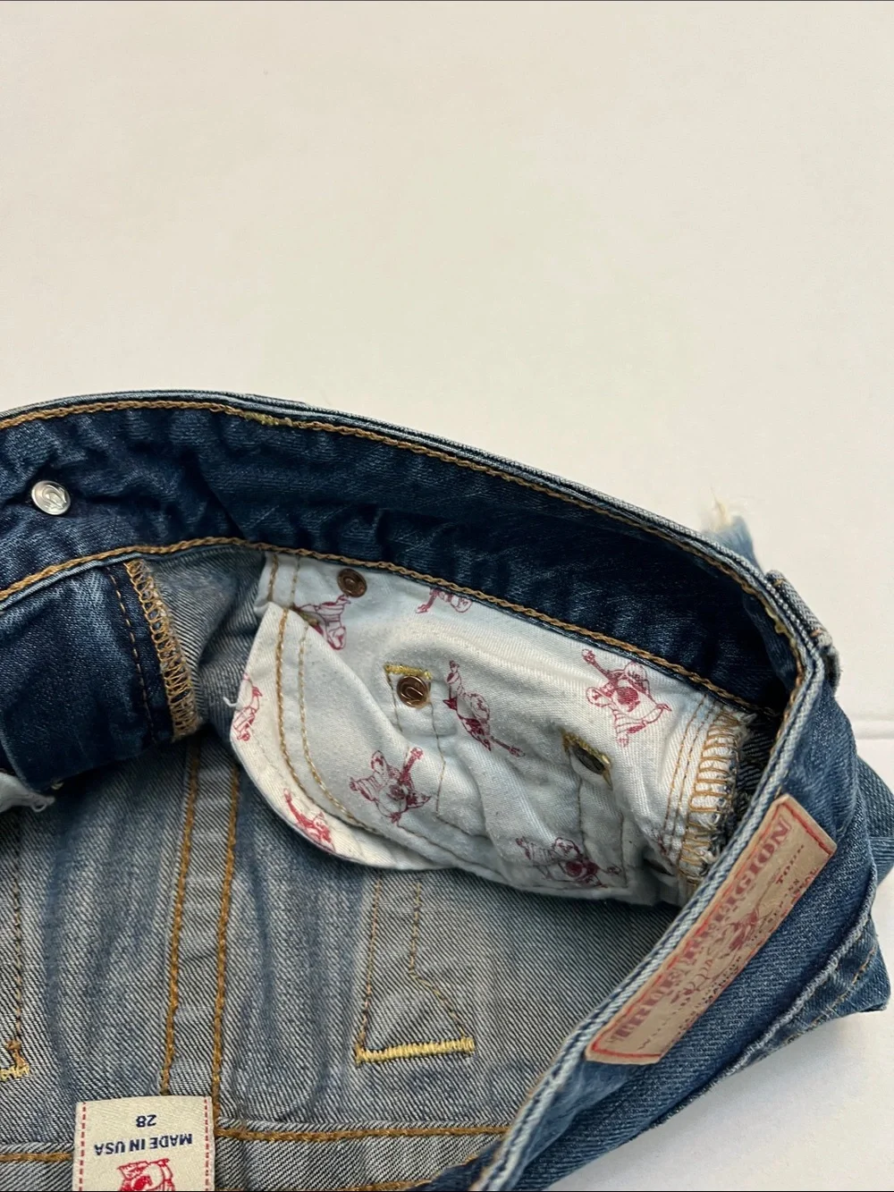 TRUE RELIGION Y2K MICRO MINI 10” MANDY MADE IN USA VTG FRAYED RAW HEM LOW RISE